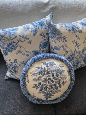 Blue Floral Decorative Throw Pillows (3)